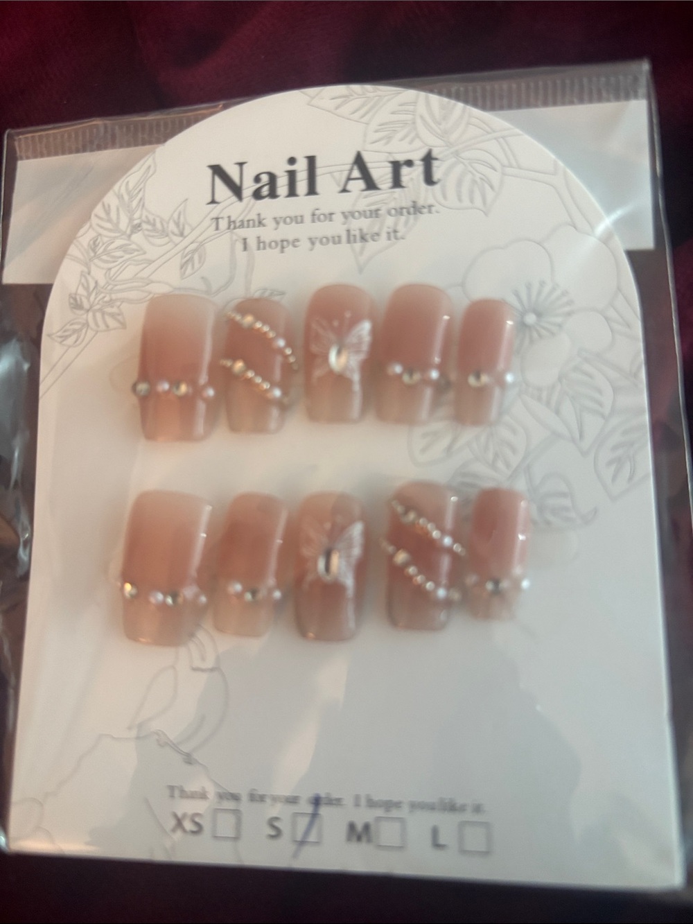 Nude Press-On Nails with Rhinestone Accent